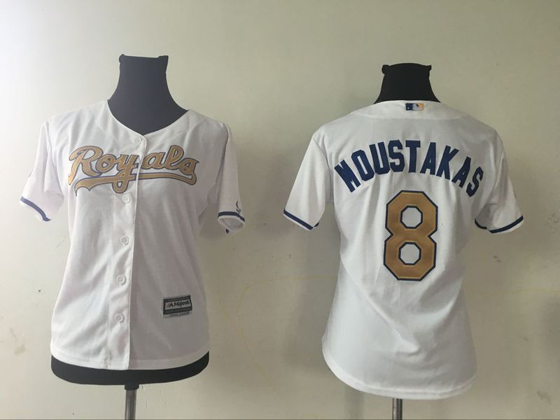 Royals 8 Mike Moustakas White Women 2015 World Series Champions New Cool Base Jersey