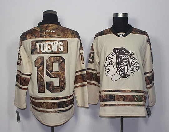 Blackhawks 19 Jonathan Toews Stone Realtree Lacer Name and Number Reebok Jersey