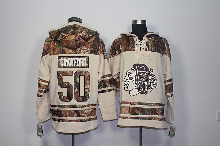Blackhawks 50 Corey Crawford Old Time Hockey Stone Realtree Lacer Name and Number Hoodie