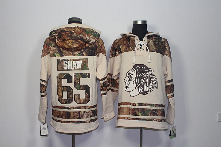 Blackhawks 65 Andrew Shaw Old Time Hockey Stone Realtree Lacer Name and Number Hoodie