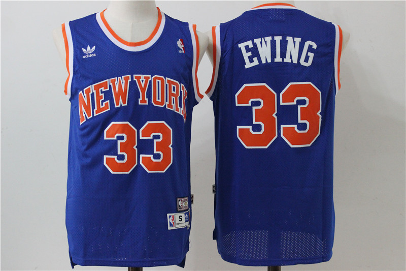 Knicks 33 Patrick Ewing Blue Hardwood Classics Jersey