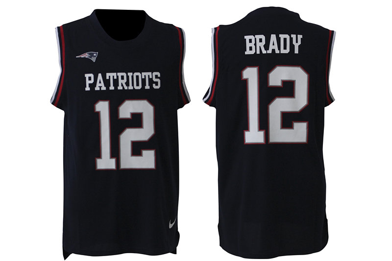 Nike Patriots 12 Tom Brady Navy Blue Player Name & Number Tank Top - Click Image to Close