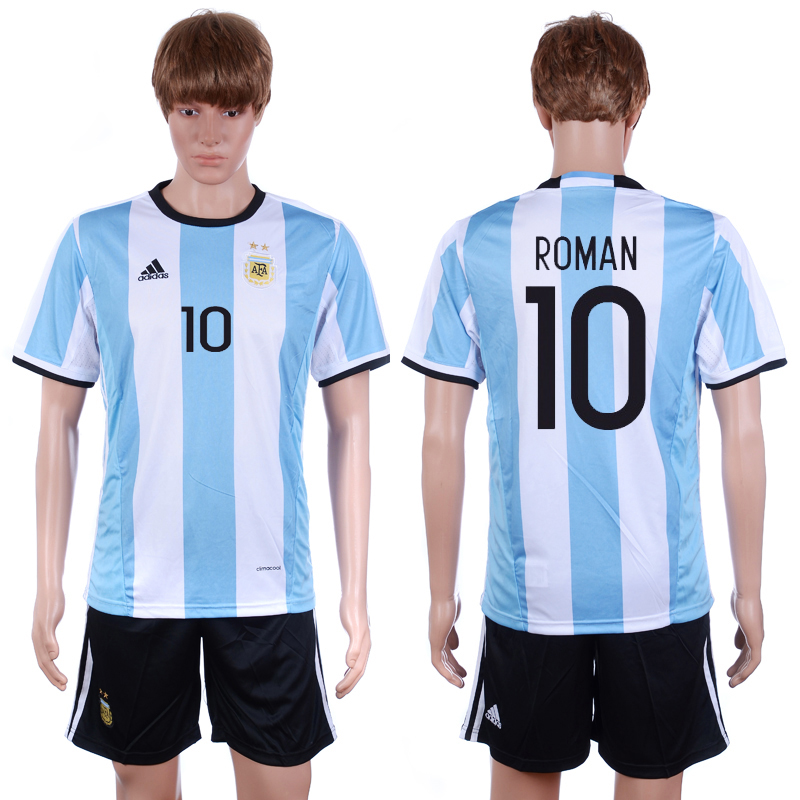 Argentina 10 ROMAN Home 2016 Copa America Centenario Soccer Jersey