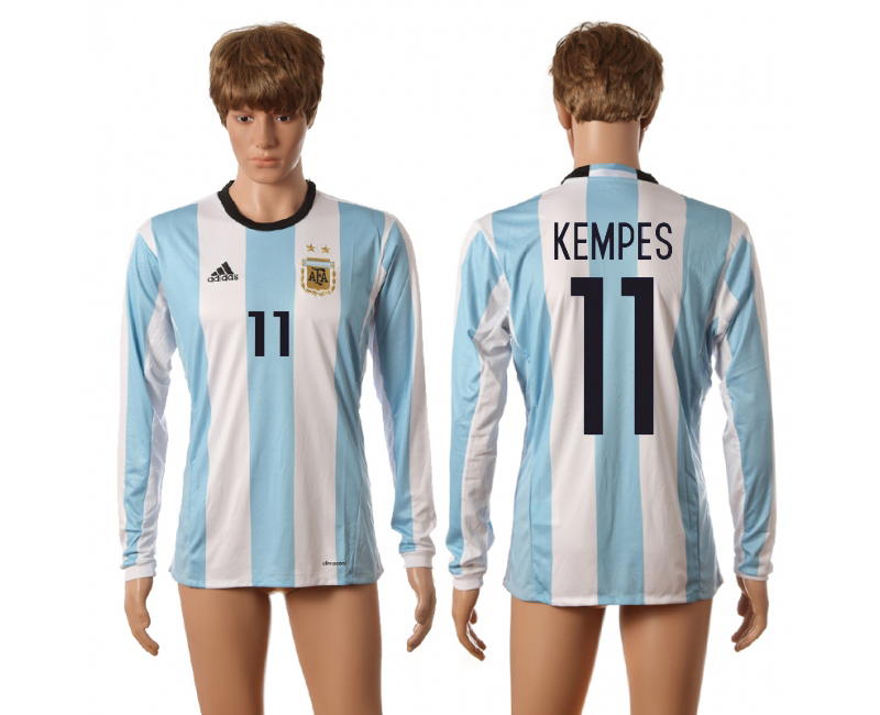Argentina 11 KEMPES Home 2016 Copa America Centenario Long Sleeve Thailand Soccer Jersey