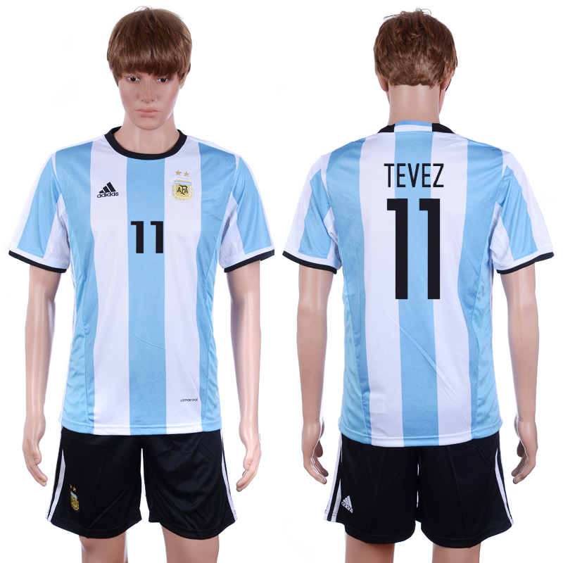 Argentina 11 TEVEZ Home 2016 Copa America Centenario Soccer Jersey