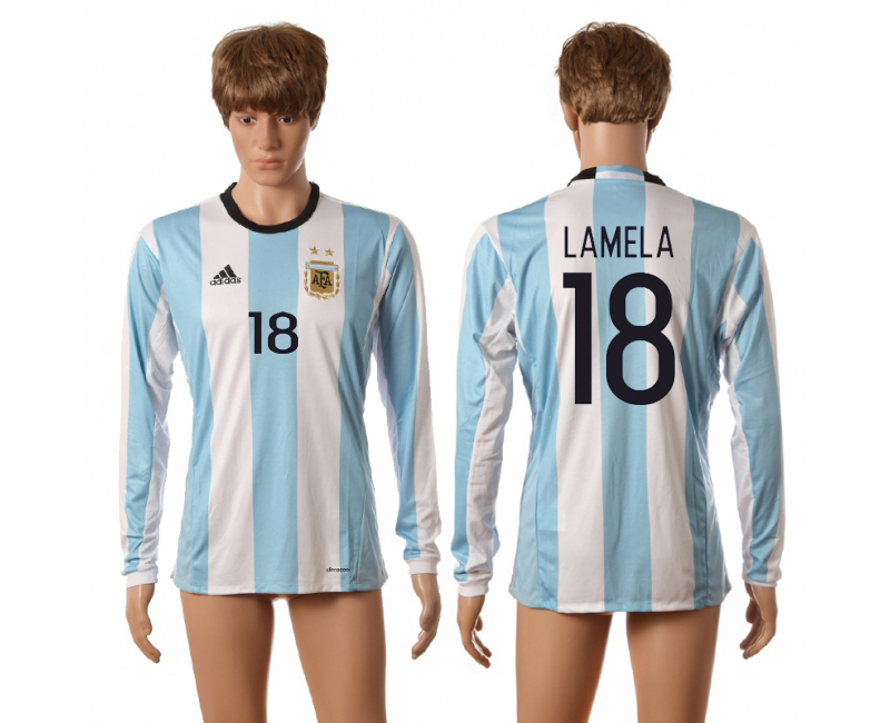 Argentina 18 LAMELA Home 2016 Copa America Centenario Long Sleeve Thailand Soccer Jersey