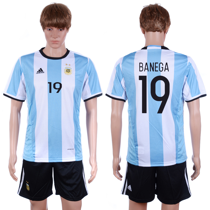 Argentina 19 BANEGA Home 2016 Copa America Centenario Soccer Jersey