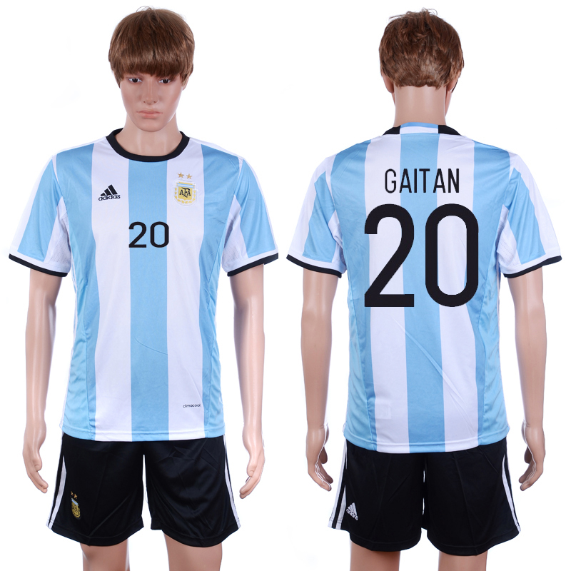 Argentina 20 GAITAN Home 2016 Copa America Centenario Soccer Jersey
