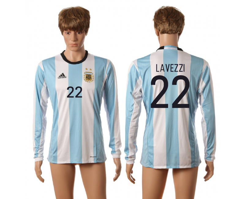 Argentina 22 LAVEZZI Home 2016 Copa America Centenario Long Sleeve Thailand Soccer Jersey