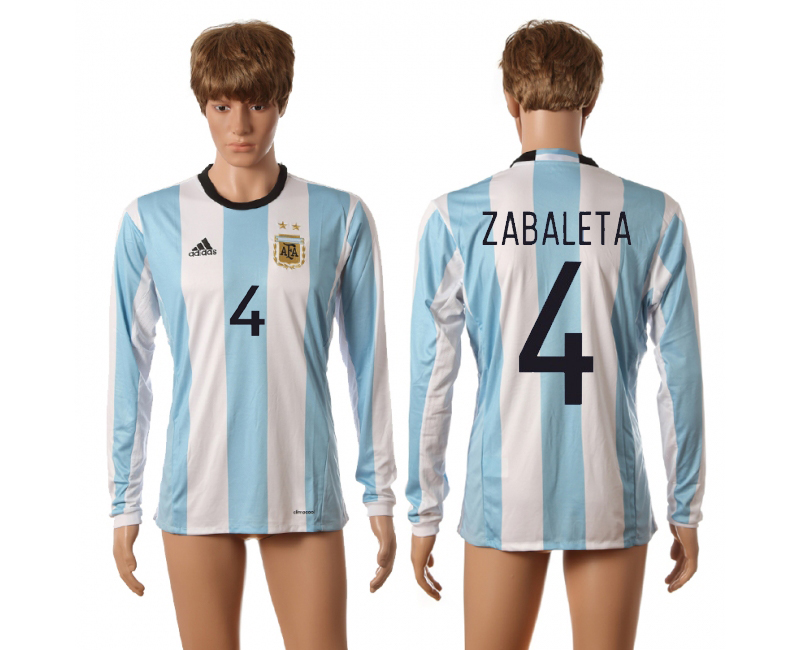 Argentina 4 ZABALETA Home 2016 Copa America Centenario Long Sleeve Thailand Soccer Jersey