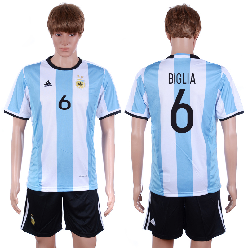 Argentina 6 BIGLIA Home 2016 Copa America Centenario Soccer Jersey