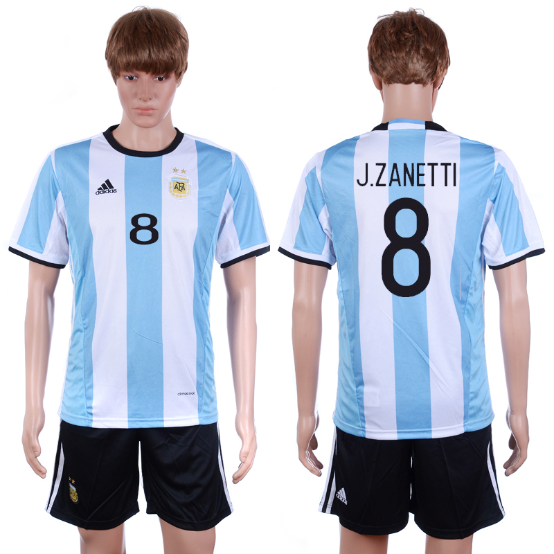 Argentina 8 J.ZANETTI Home 2016 Copa America Centenario Soccer Jersey