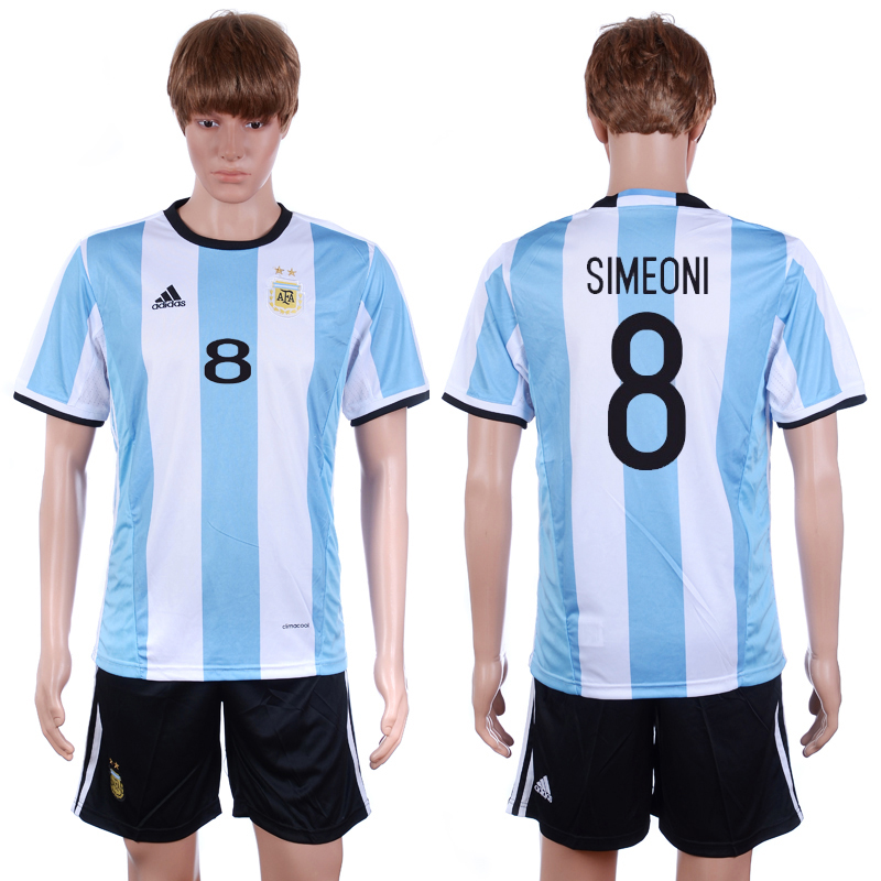 Argentina 8 SIMEONI Home 2016 Copa America Centenario Soccer Jersey