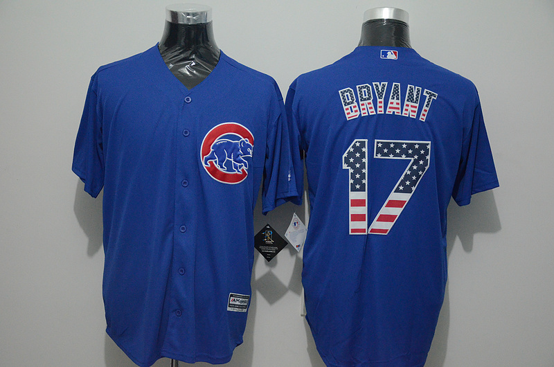Cubs 17 Kris Bryant Blue US Flag New Cool Base Jersey