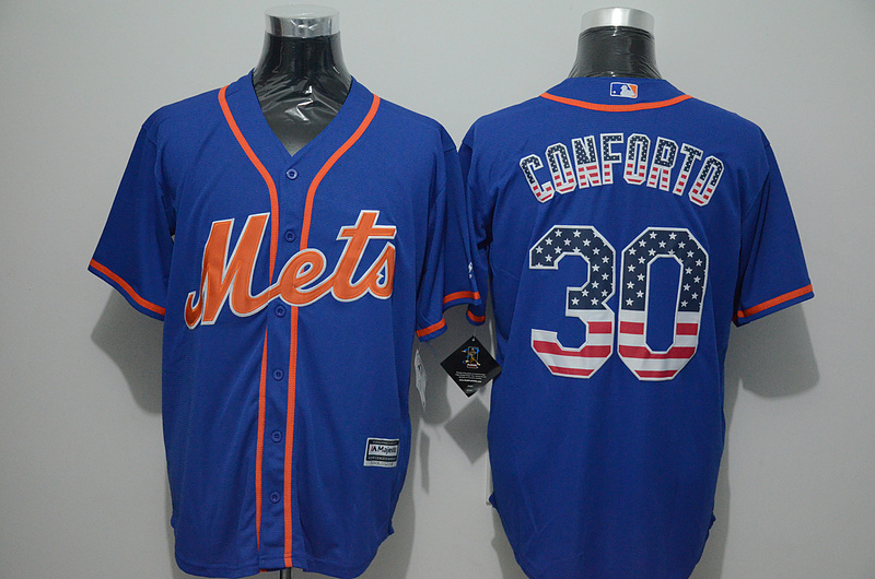 Mets 30 Michael Conforto Blue US Flag New Cool Base Jersey