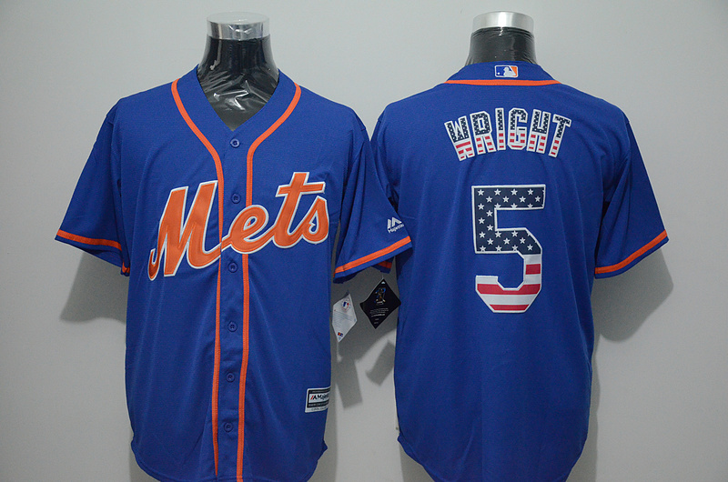 Mets 5 David Wright Blue US Flag New Cool Base Jersey