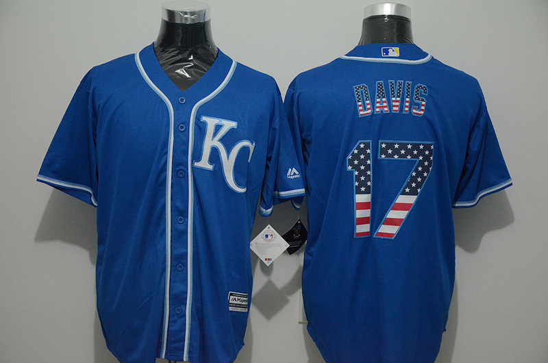 Royals 17 Wade Davis Blue US Flag New Cool Base Jersey