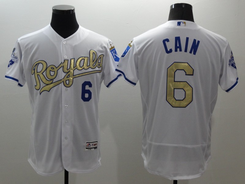 Royals 6 Lorenzo Cain White 2015 World Series Champions Flexbase Jersey