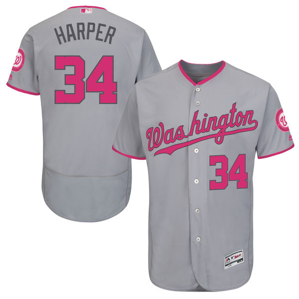 Nationals 34 Bryce Harper Grey 2016 Mother's Day Flexbase Jersey Nationals 34 Bryce Harper Grey 2016 Mother's Day Flexbase Jersey