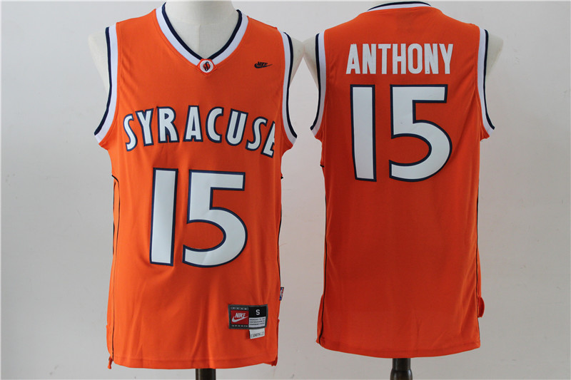 Syracuse University 15 Carmelo Anthony Orange Basketball College Jersey
