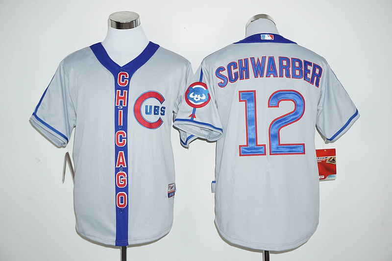 Cubs 12 Kyle Schwarber Grey Cooperstown Cool Base Jersey