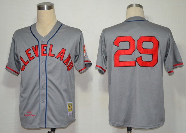 Indians 29 Satchel Paige Grey Throwback Jersey