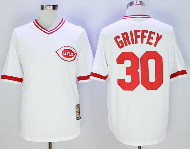 Reds 30 Ken Griffey Jr. White Cool Base Cooperstown Collection Jersey