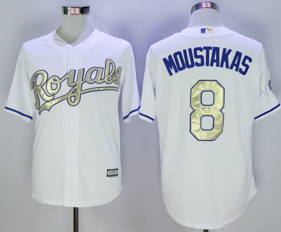 Royals 8 Mike Moustakas White 2015 World Series Champions New Cool Base Jersey