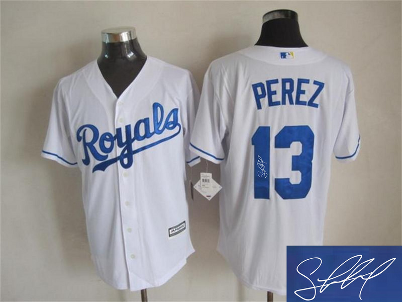Royals 13 Salvador Perez White Signature Edition New Cool Base Jersey