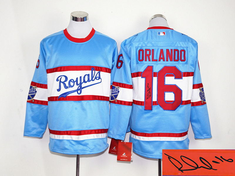 Royals 16 Yordano Orlando Light Blue Signature Edition Long Sleeve Jersey