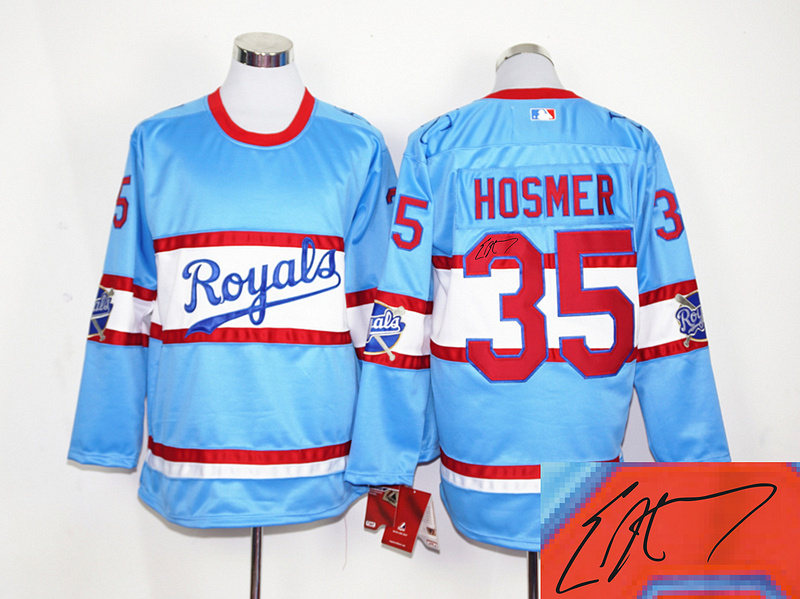 Royals 35 Eric Hosmer Light Blue Signature Edition Long Sleeve Jersey