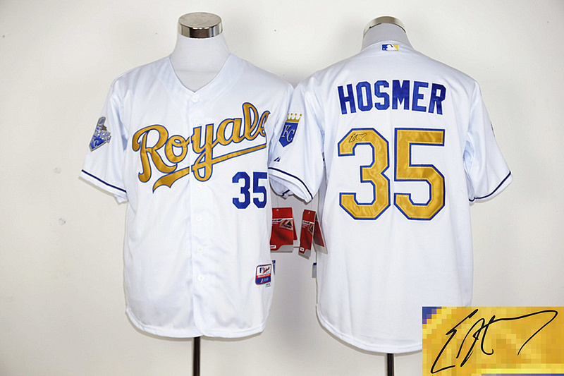 Royals 35 Eric Hosmer White Signature Edition 2015 World Series Champions Coolbase Jersey