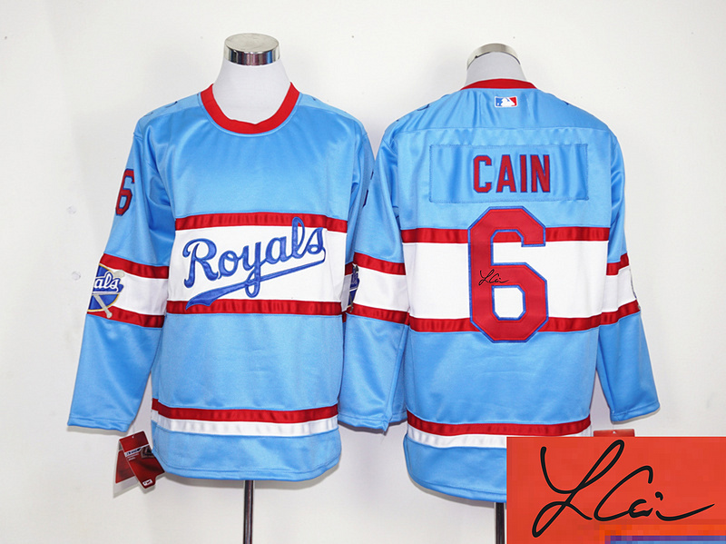 Royals 6 Lorenzo Cain Light Blue Signature Edition Long Sleeve Jersey
