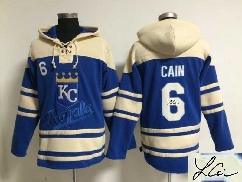 Royals 6 Lorenzo Cain Royal Blue Signature Edition All Stitched Hooded Sweatshirt