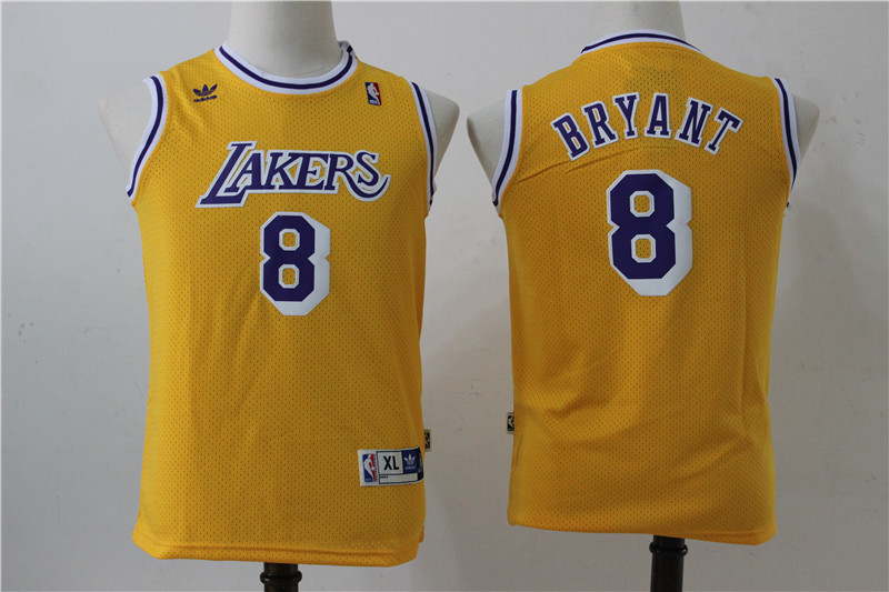 Lakers 8 Kobe Bryant Yellow Youth Hardwood Classics Jersey