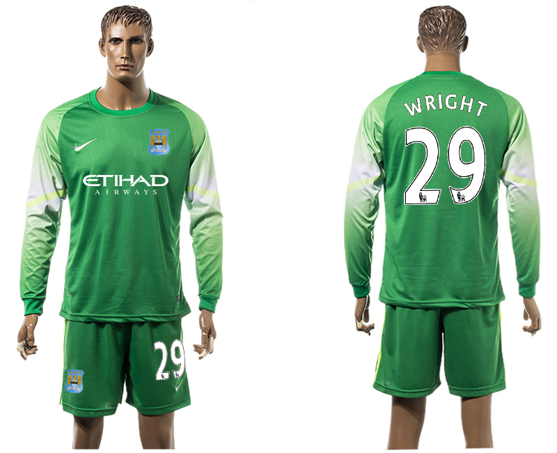 2015-16 Manchester City 29 WRIGHT Goalkeeper Long Sleeve Soccer Jersey