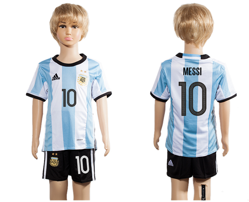 Argentina 10 MESSI Home Youth 2016 Copa America Centenario Soccer Jersey