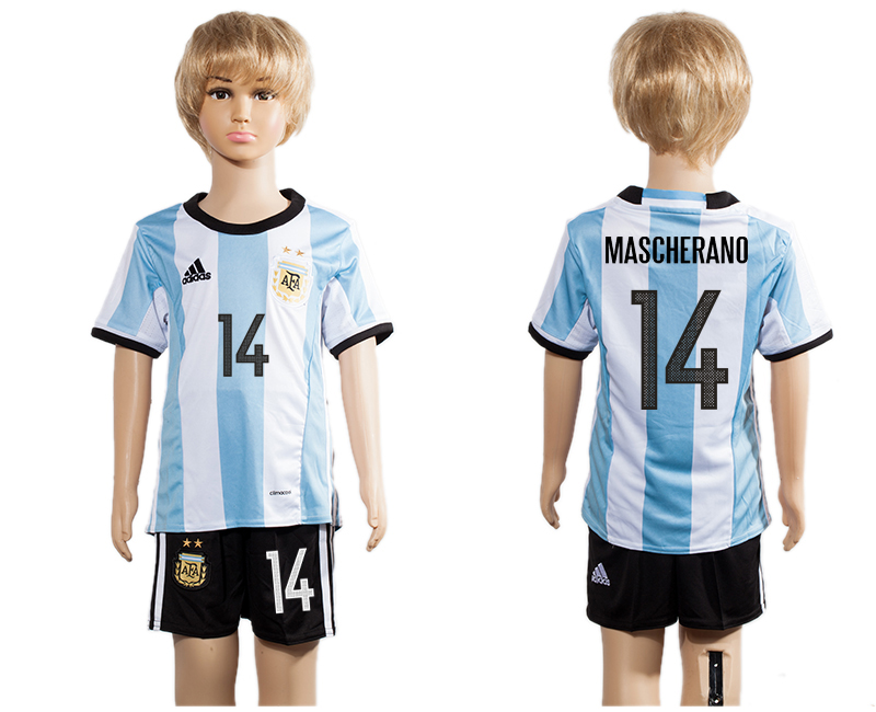 Argentina 14 MASCHERANO Home Youth 2016 Copa America Centenario Soccer Jersey