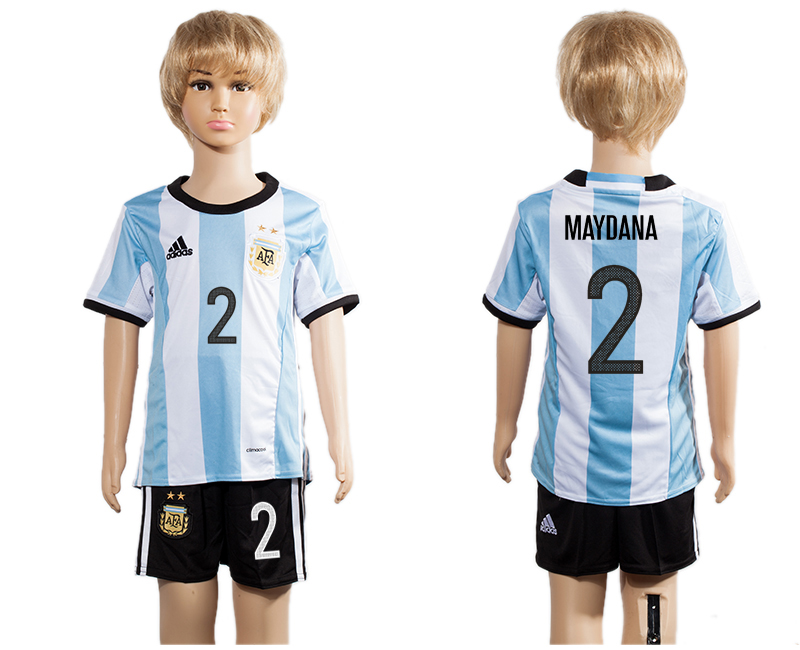 Argentina 2 MAYDANA Home Youth 2016 Copa America Centenario Soccer Jersey