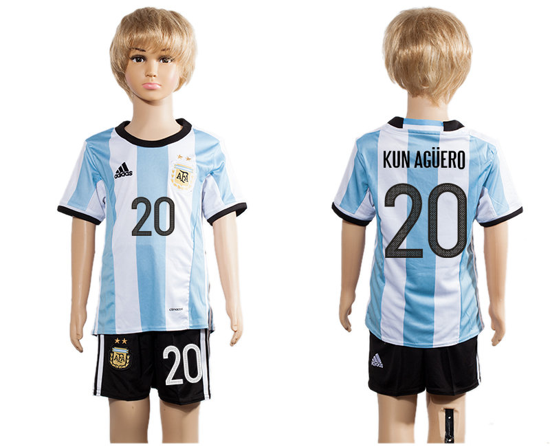 Argentina 20 KUN AGUERO Home Youth 2016 Copa America Centenario Soccer Jersey