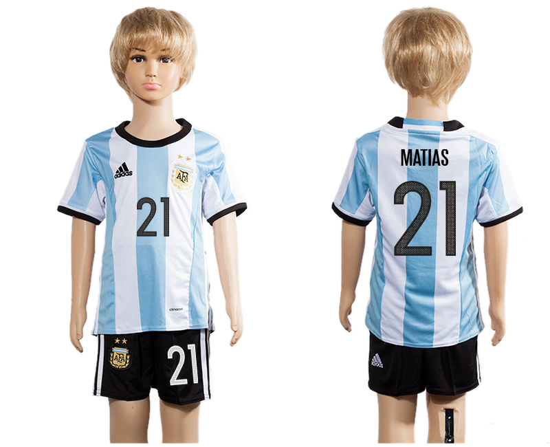 Argentina 21 MATIAS Home Youth 2016 Copa America Centenario Soccer Jersey