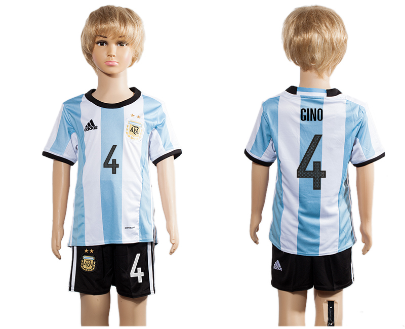 Argentina 4 GINO Home Youth 2016 Copa America Centenario Soccer Jersey