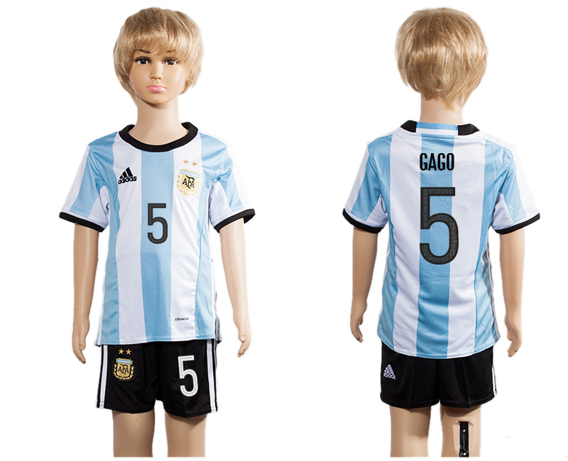 Argentina 5 GAGO Home Youth 2016 Copa America Centenario Soccer Jersey