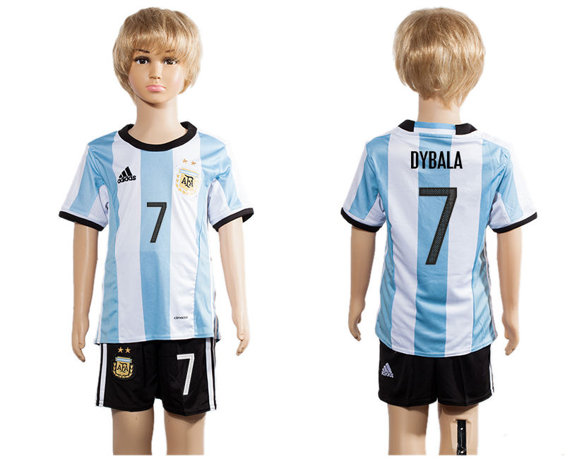 Argentina 7 DYBALA Home Youth 2016 Copa America Centenario Soccer Jersey