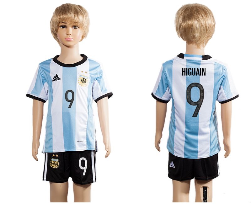 Argentina 9 HIGUAIN Home Youth 2016 Copa America Centenario Soccer Jersey
