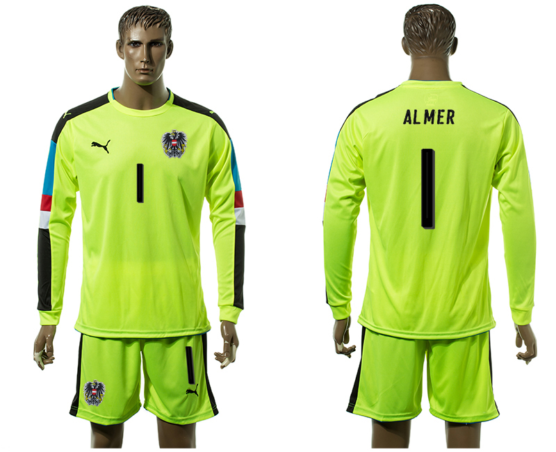 Austria 1 ALMER Goalkeeper UEFA Euro 2016 Long Sleeve Soccer Jersey