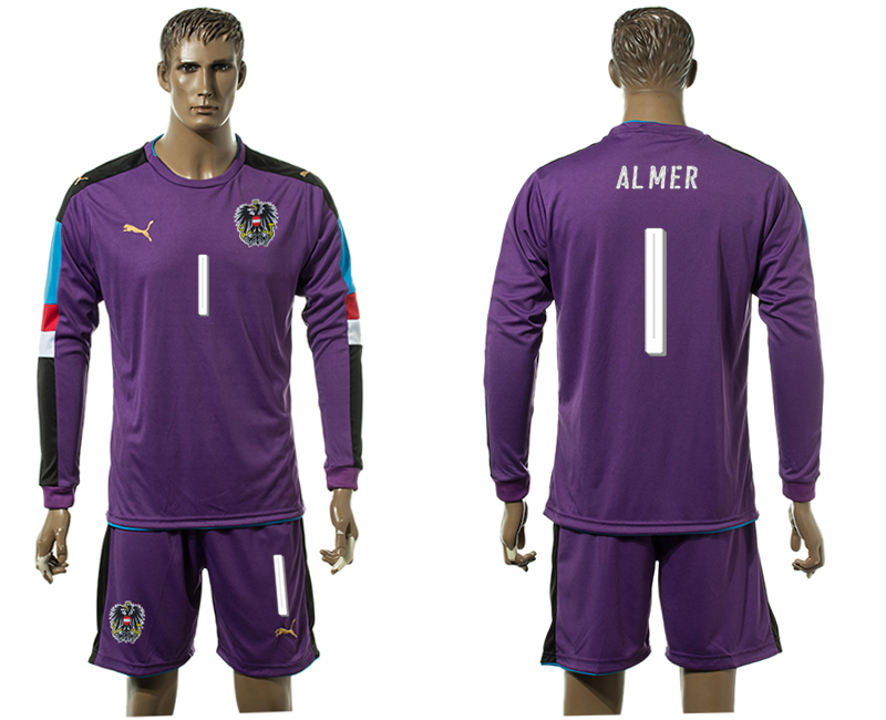 Austria 1 ALMER Goalkeeper Purple UEFA Euro 2016 Long Sleeve Soccer Jersey