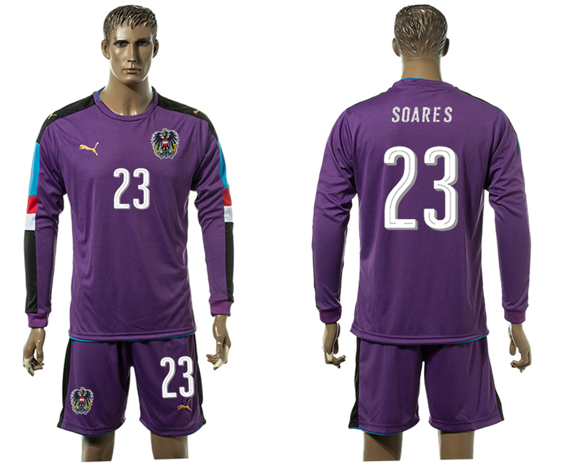 Austria 23 SOARES Goalkeeper Purple UEFA Euro 2016 Long Sleeve Soccer Jersey