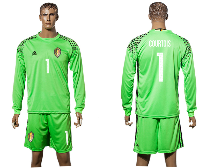 Belgium 1 COURTOIS Goalkeeper UEFA Euro 2016 Long Sleeve Soccer Jersey