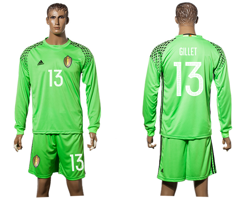 Belgium 13 GILLET Goalkeeper UEFA Euro 2016 Long Sleeve Soccer Jersey